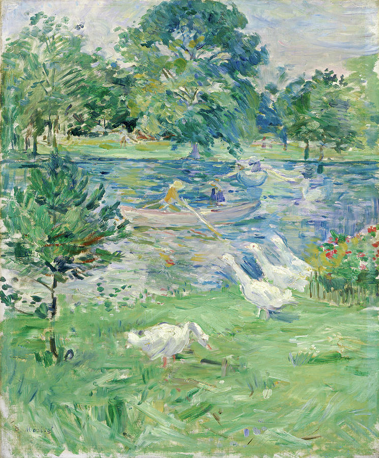 Girl in a Boat with Geese #4 Painting by Berthe Morisot