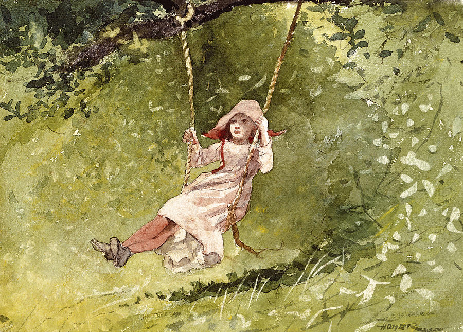 Girl on a Swing Drawing by Winslow Homer