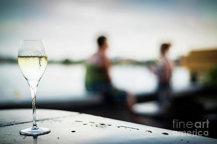Glass Of Champagne At Modern Outdoor Bar At Sunset #2 Photograph by JM Travel Photography
