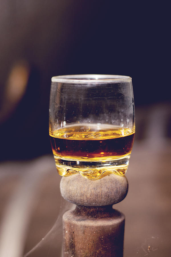 Barrel Photograph - Glass of whiskey in distillery #3 by Newnow Photography By Vera Cepic