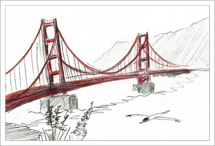 Golden Gate Bridge #2 Drawing by Masha Batkova
