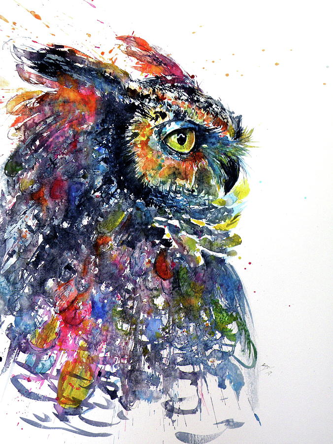 Great horned owl #2 Painting by Kovacs Anna Brigitta