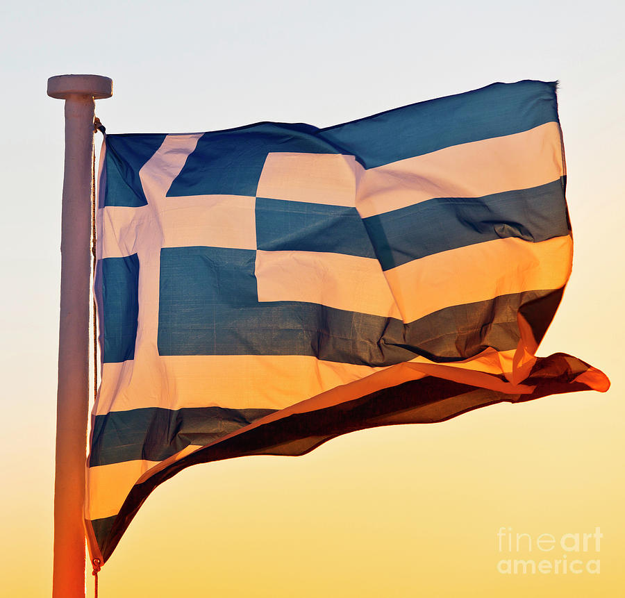Greek Flag In Santorini #2 Photograph by Gualtiero Boffi