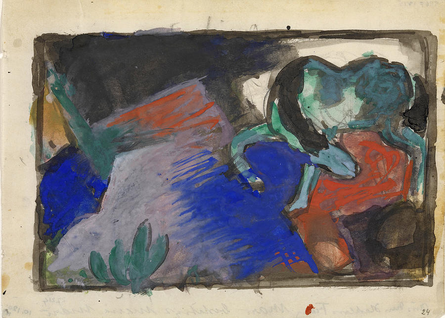 Green Horse in Landscape #2 Drawing by Franz Marc