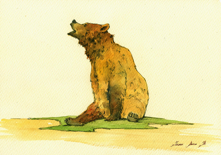 Grizzly Bear Painting - Grizzly bear watercolor painting #2 by Juan  Bosco