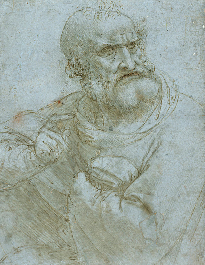 Leonardo Da Vinci Drawing - Half-Length Figure of an Apostle #2 by Leonardo da Vinci