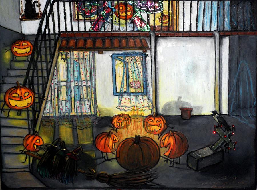 Halloween Painting - Halloween Night In Muggianu House Detail #2 by Donatella Muggianu
