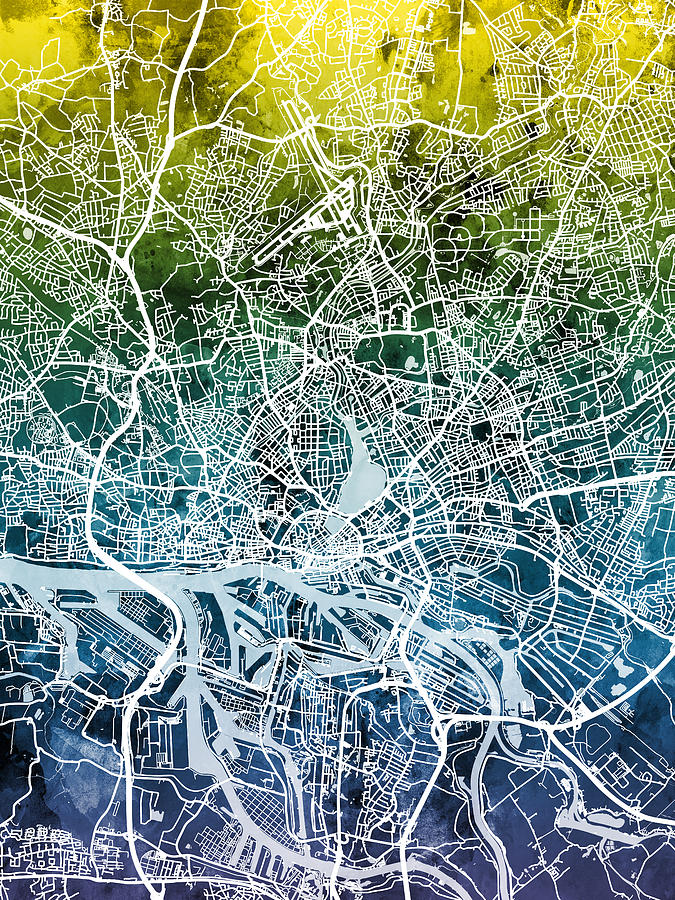 Hamburg Germany City Map #2 Digital Art by Michael Tompsett