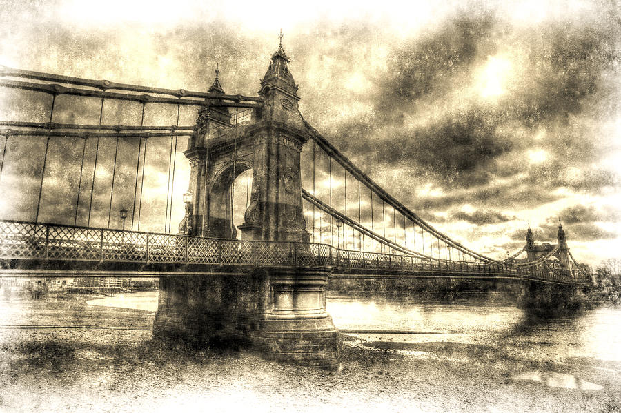 Bridge Photograph - Hammersmith Bridge London Vintage #2 by David Pyatt