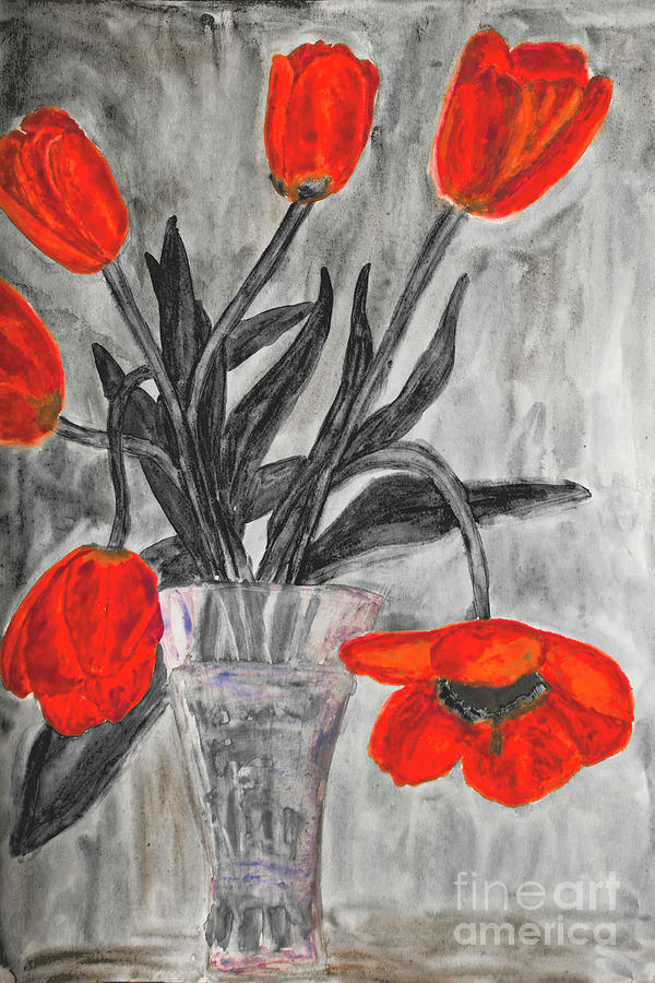 Hand painted picture, tulips in vase #2 Painting by Irina Afonskaya