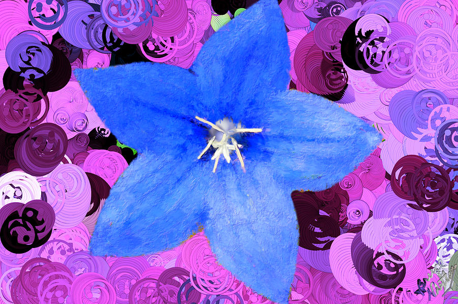 Happy Solitary Blue Flower Painting