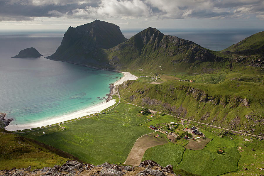 Haukland and Vik Beaches from Holandsmelen #1 Photograph by Aivar Mikko