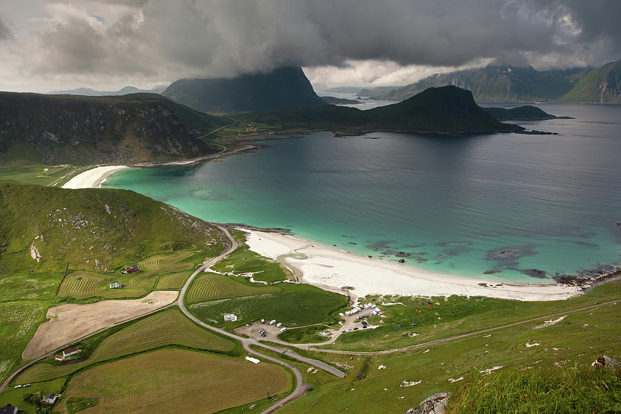 Haukland Valley and Beach from Mannen #1 Photograph by Aivar Mikko