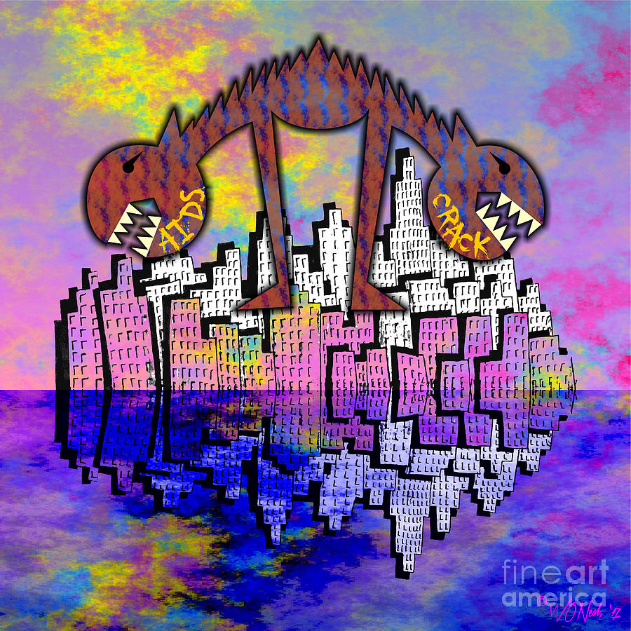 Fantasy Digital Art - 2 Headed Dog City by Walter Neal