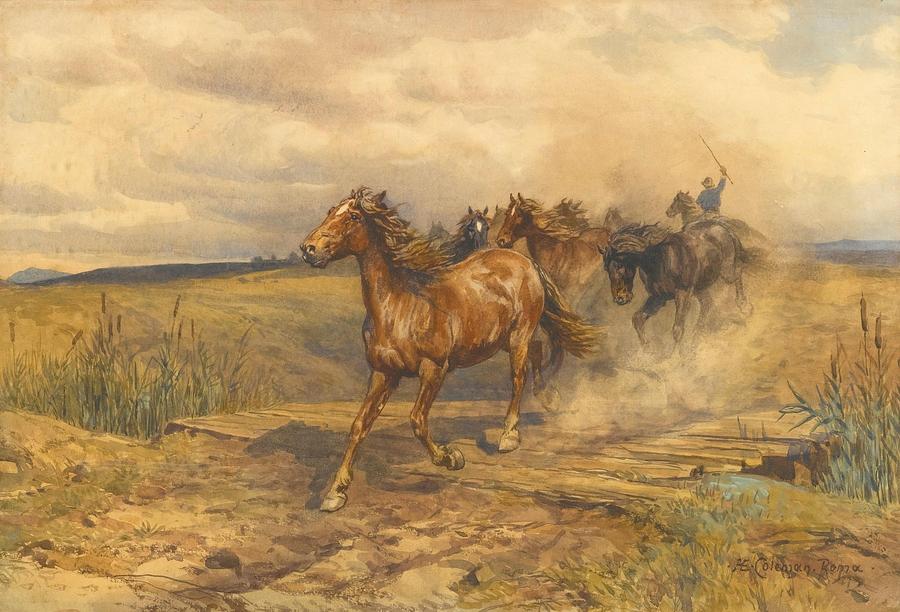 Herding Horses #2 Painting by Enrico Coleman