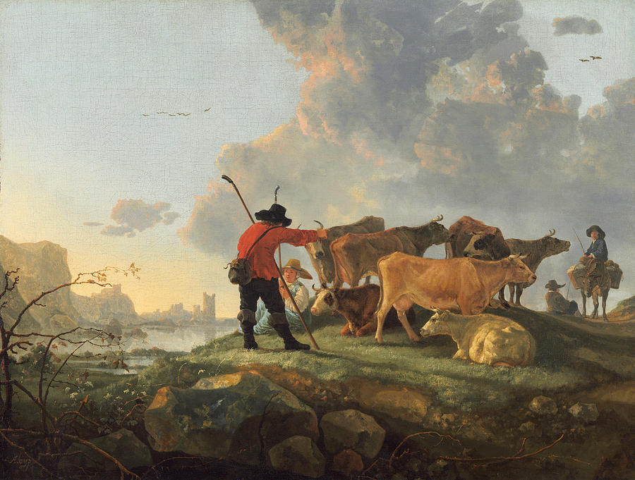 Aelbert Cuyp Painting - Herdsmen Tending Cattle #2 by Aelbert Cuyp