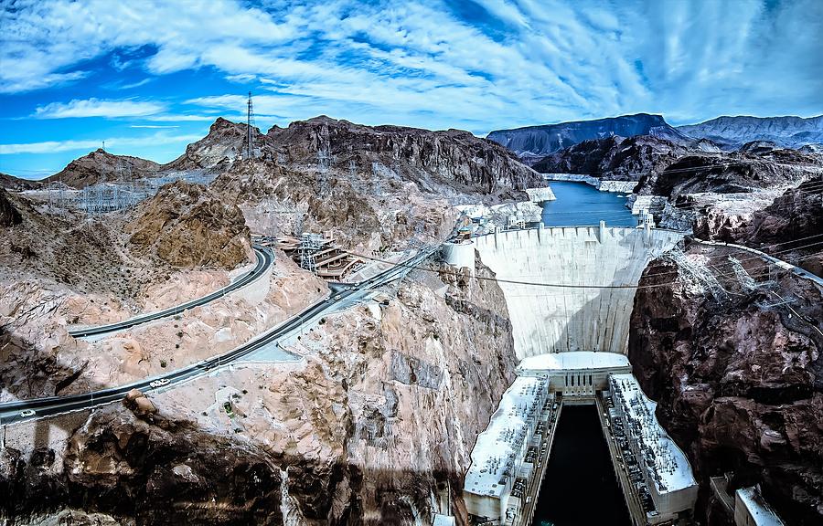 Hoover Dam Nevada Arizona State Line Areal View Photograph