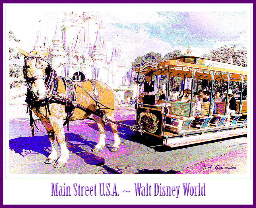 Orlando Digital Art - Horse Drawn Trolley Car Main Street USA Walt Disney World #1 by A Macarthur Gurmankin