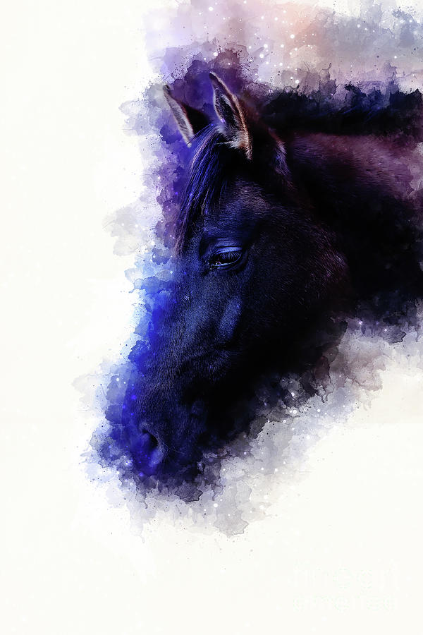 Horse Face And Softly Blurred Watercolor Background. Painting by Jozef ...