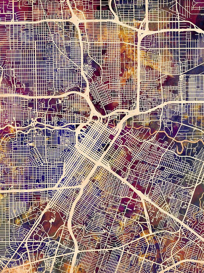 Houston Texas City Street Map #2 Digital Art by Michael Tompsett