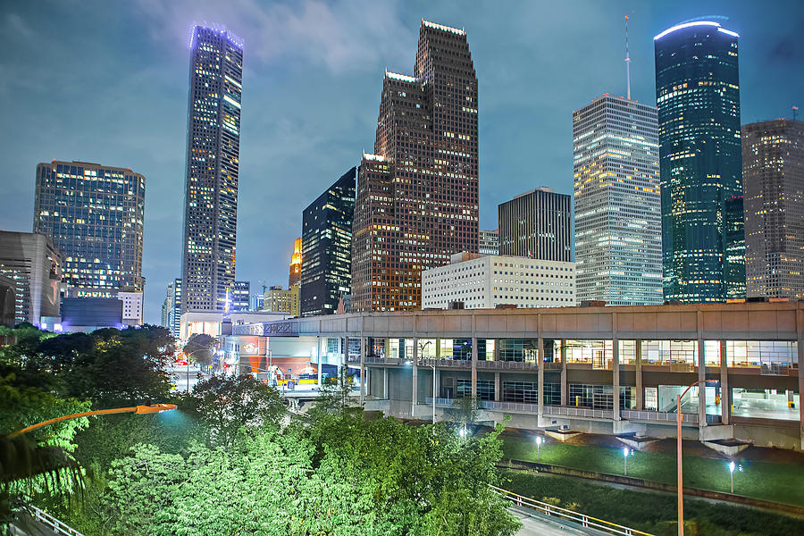 Houston Texas modern skyline at night #2 Photograph by Alex Grichenko