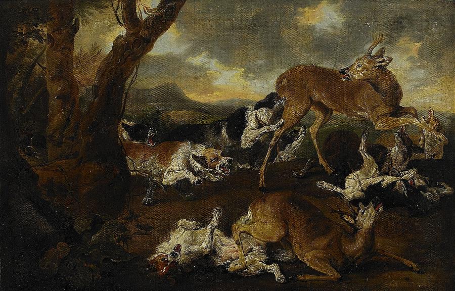 Hunting Scene With Dogs Painting