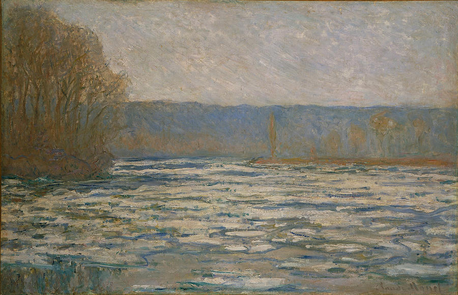 Ice breaking up on the Seine near Bennecourt #5 Painting by Claude Monet
