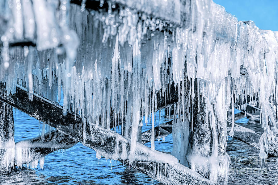 Icicle hanging under jetty roof. Ice, winter. #2 Photograph by Michal Bednarek