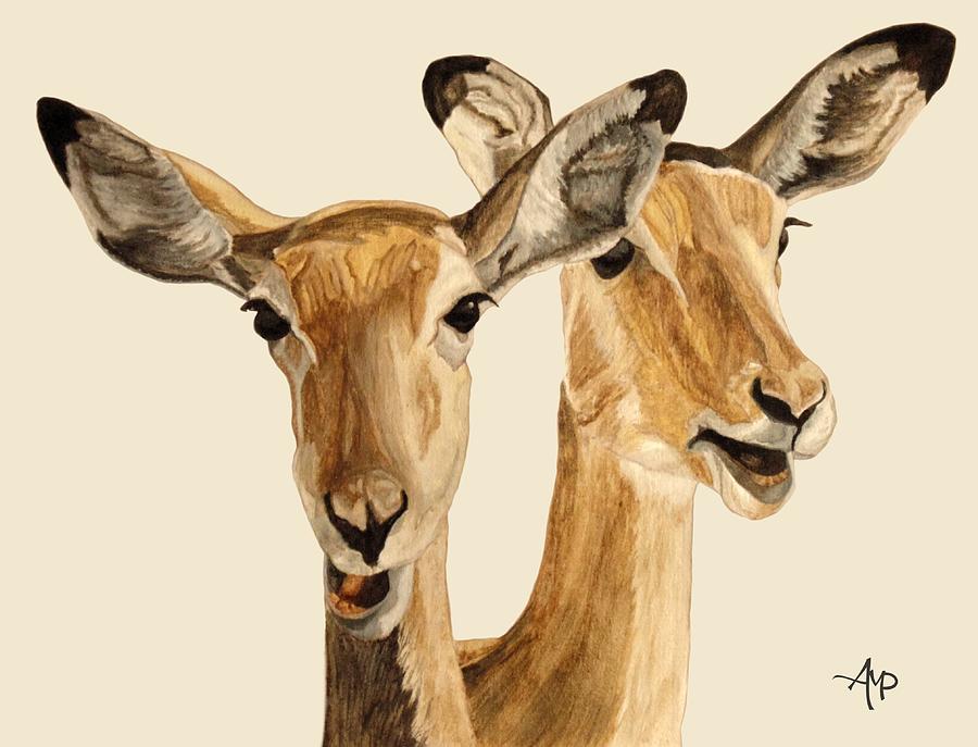 Wildlife Painting - Impalas by Angeles M Pomata