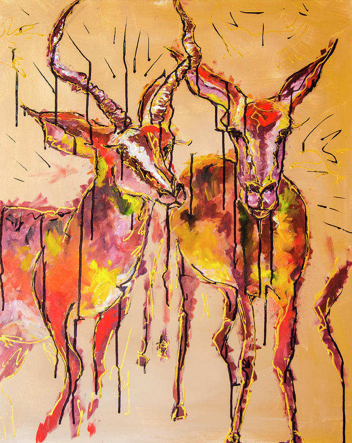 2 Impalas Painting by Rina Bhabra