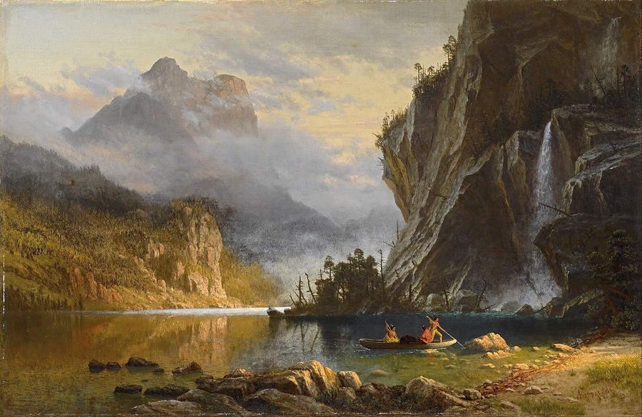 Albert Bierstadt  Painting - Indians Spear Fishing #2 by Celestial Images