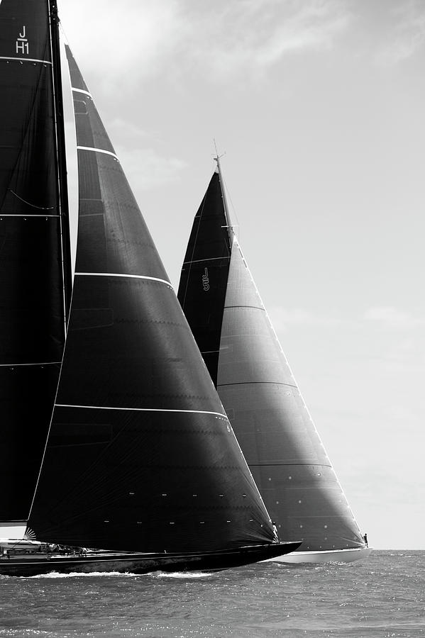 Black And White Photograph - 2 J Class line up by Gilles Martin-Raget