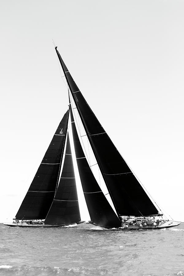 Black And White Photograph - 2 J Class upwind by Gilles Martin-Raget