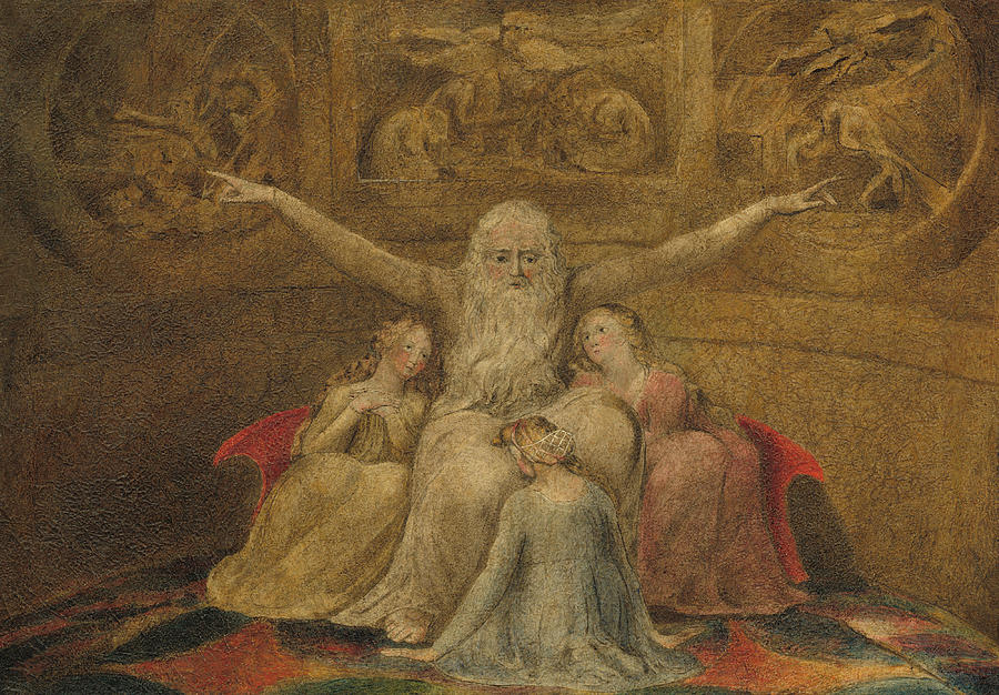 Job and His Daughters #2 Painting by William Blake