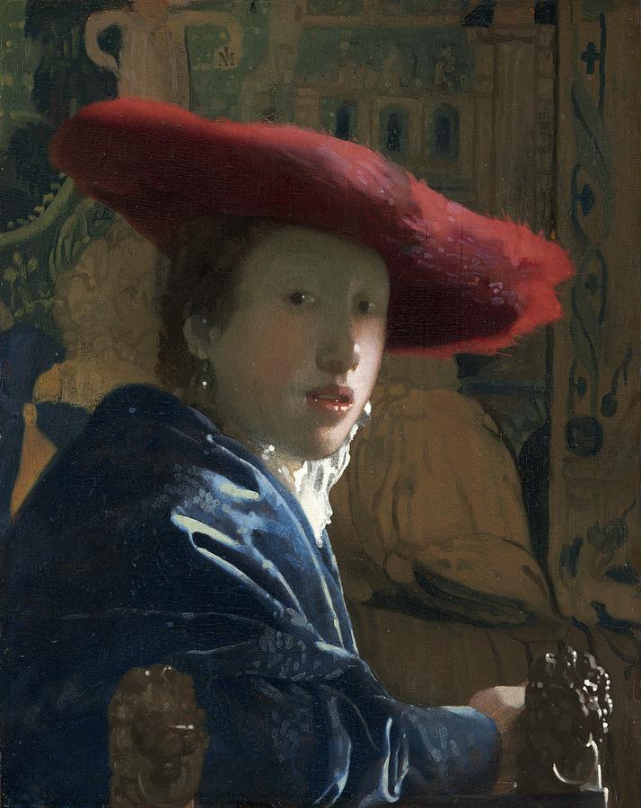 Vintage Painting - Attributed to Johannes Vermeer Girl with a Flute probably by Johannes Vermeer