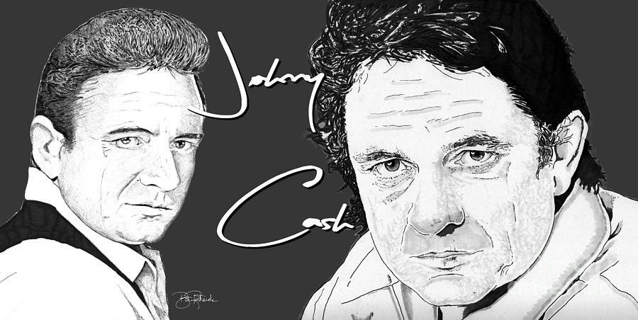 Johnny Cash #2 Drawing by Bill Richards