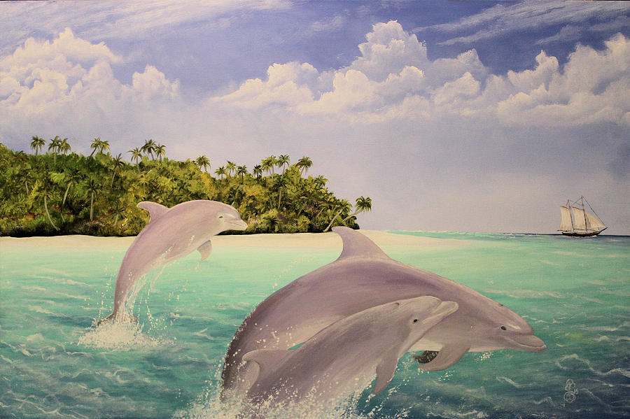 Dolphin Painting - Joyful Rendezvous #2 by Scott Cupstid