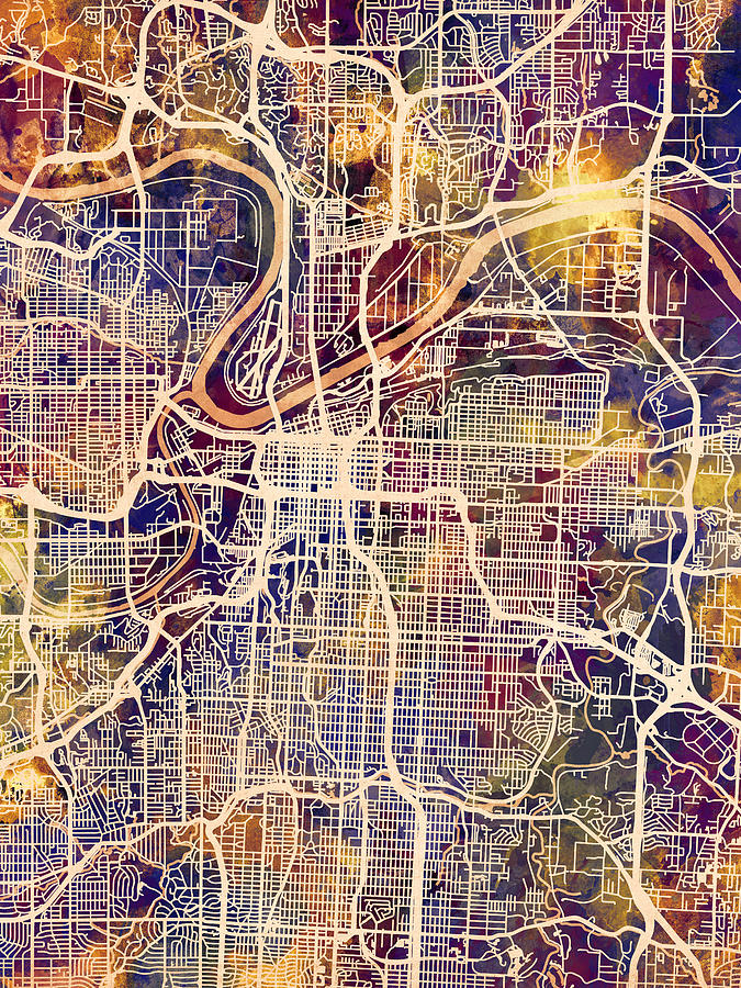 Kansas City Missouri City Map #2 Digital Art by Michael Tompsett