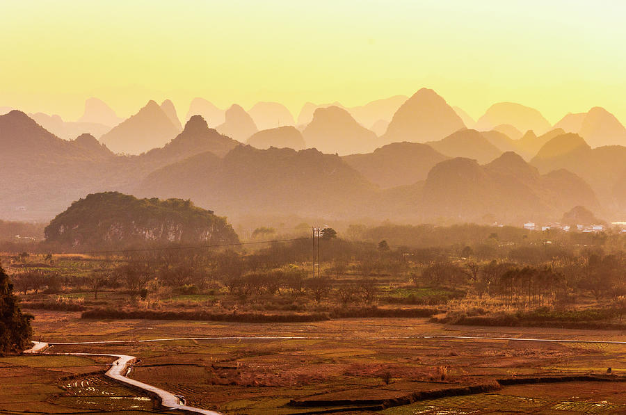 Karst mountains scenery in sunset #2 Photograph by Carl Ning