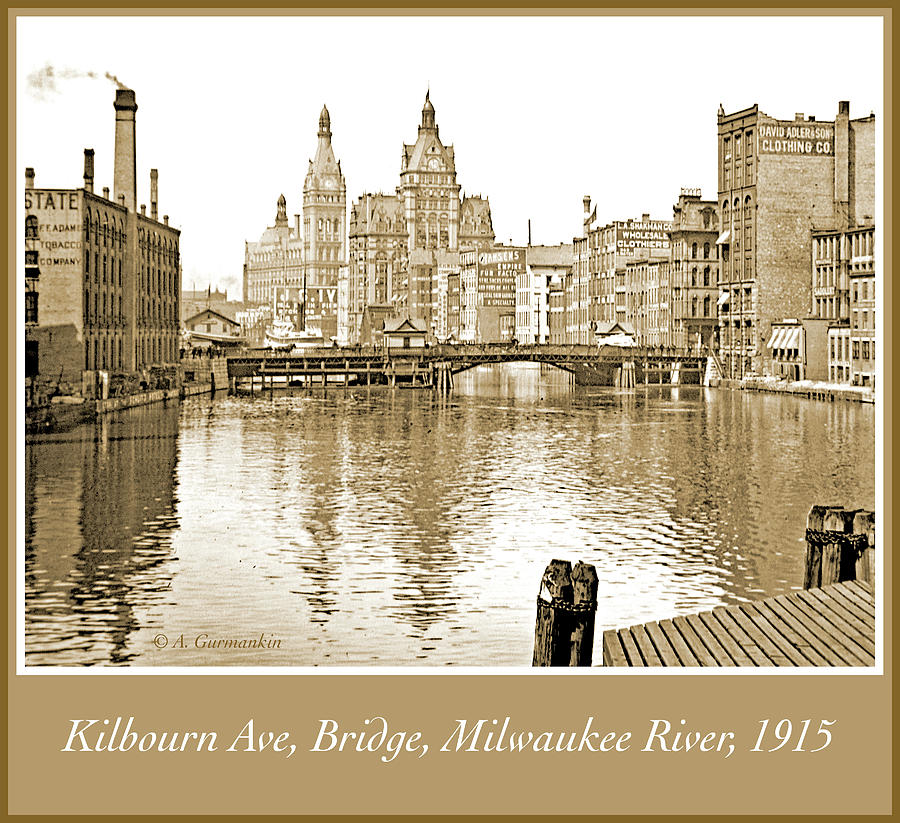Kilbourn Avenue Bridge, Milwaukee River, c.1915, Vintage Photogr #3 Photograph by A Macarthur Gurmankin