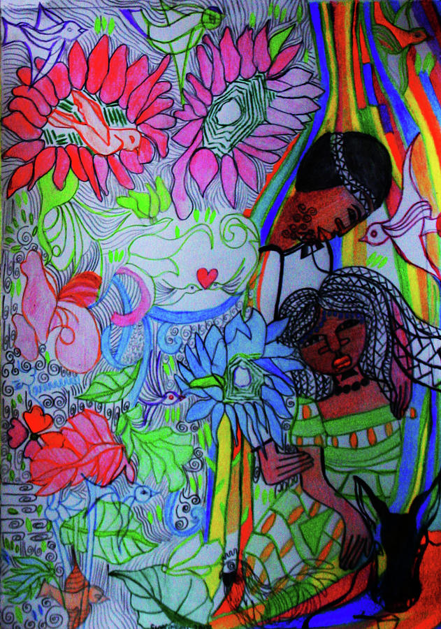 Kintu and Nambi A Folktale #2 Painting by Gloria Ssali