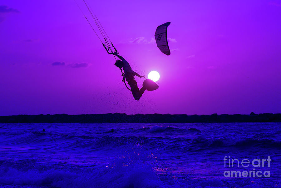 Kite Surfing At Sunset Photograph
