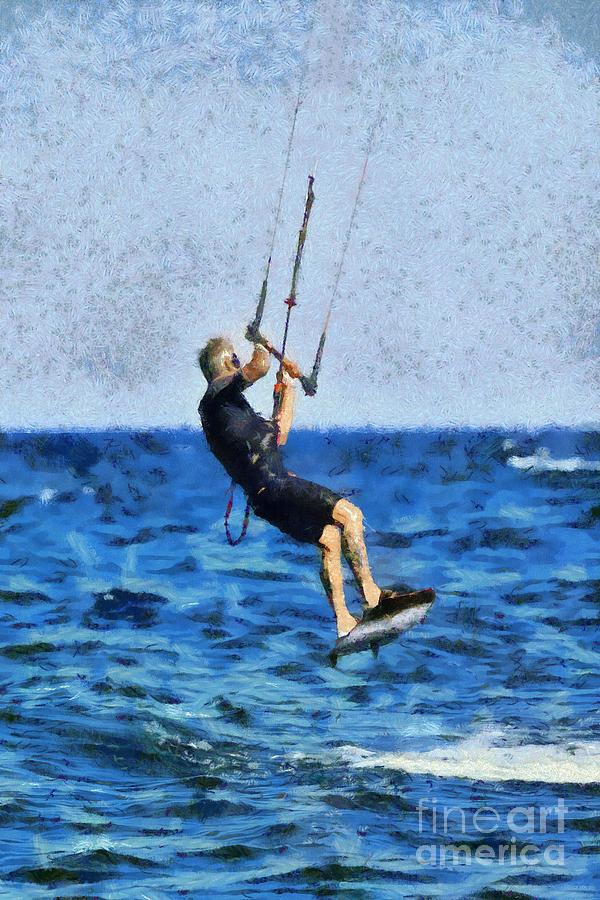 Kite surfing #5 Painting by George Atsametakis