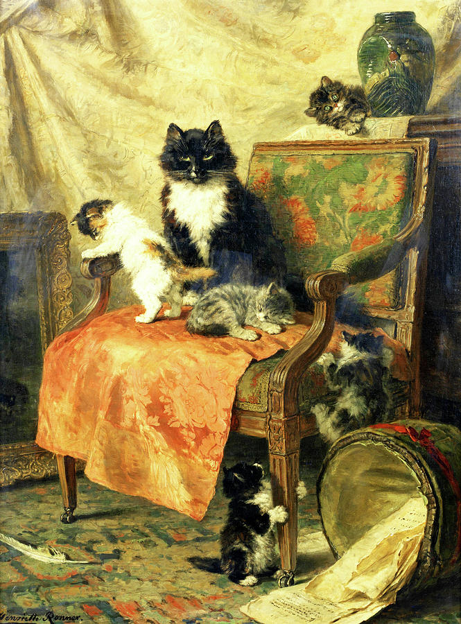 Kittens at play #4 Painting by Henriette Ronner-Knip