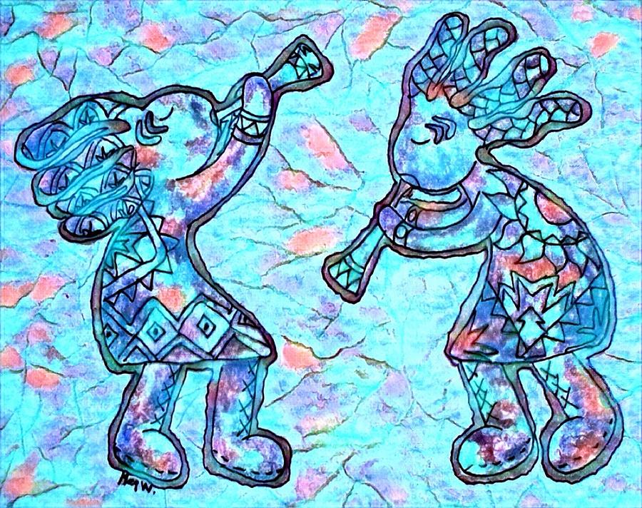 2 Kokopellis in turquoise Digital Art by Megan Walsh
