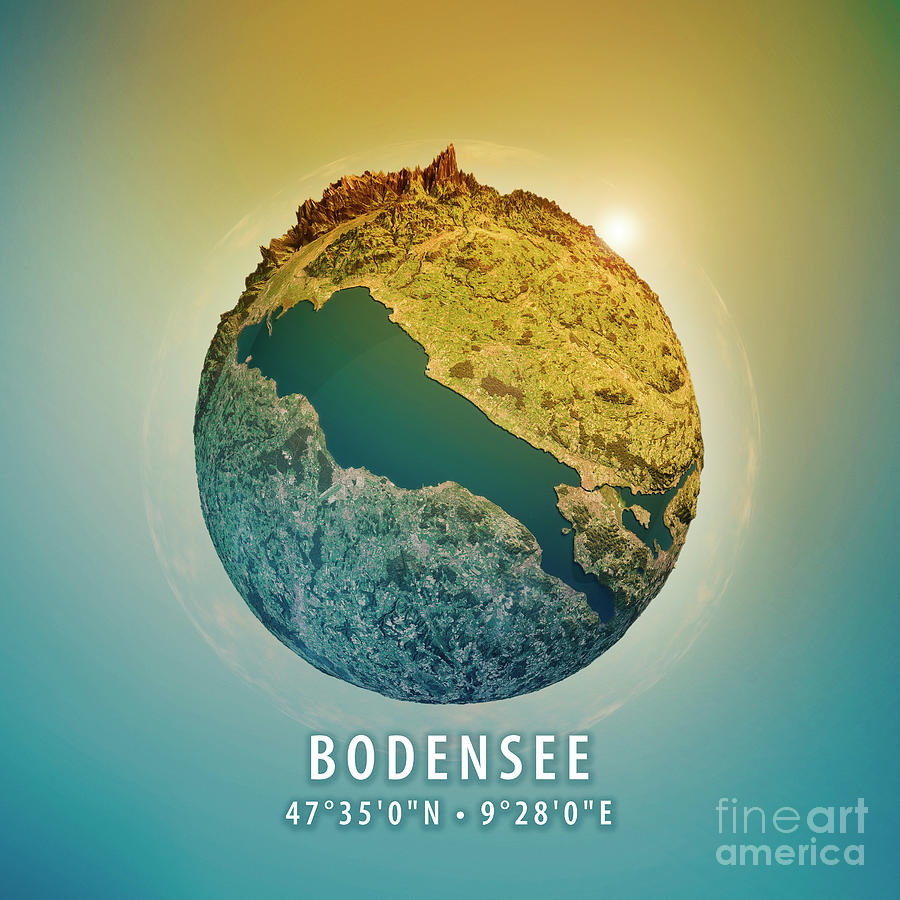 Map Digital Art - Lake Constance 3D Little Planet 360-Degree Sphere Panorama #2 by Frank Ramspott