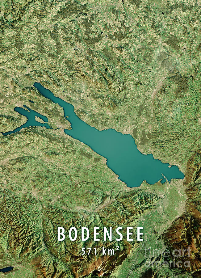Map Digital Art - Lake Constance 3D Render Satellite View Topographic Map #2 by Frank Ramspott