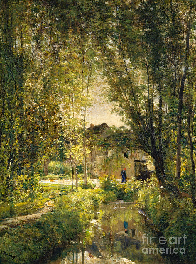 Landscape with a Sunlit Stream Painting by Charles Francois Daubigny