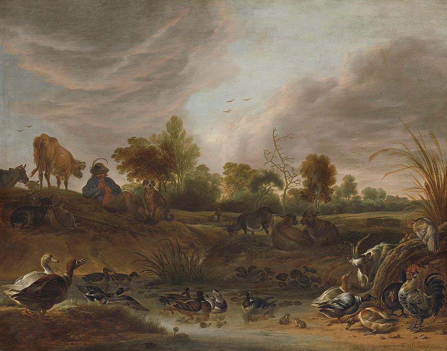Landscape With Animals Painting by Cornelis Saftleven
