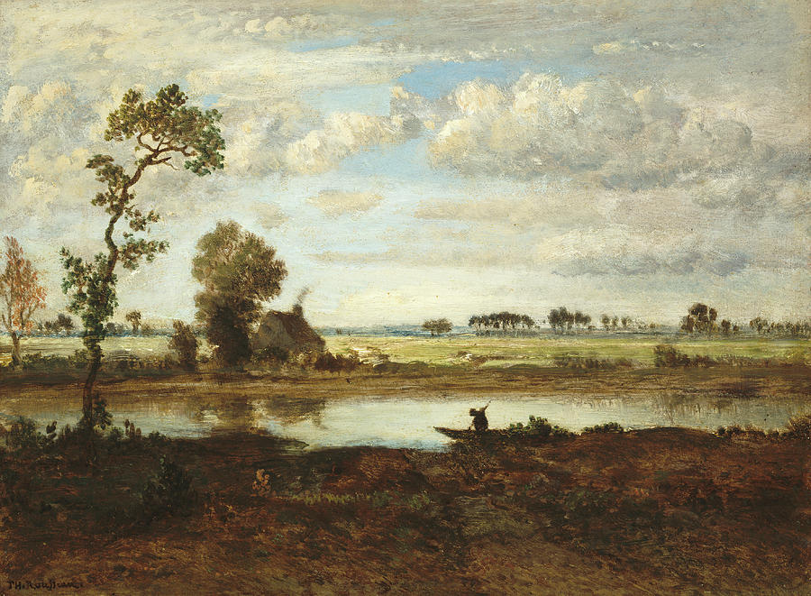  Landscape with Boatman #2 Painting by Theodore Rousseau